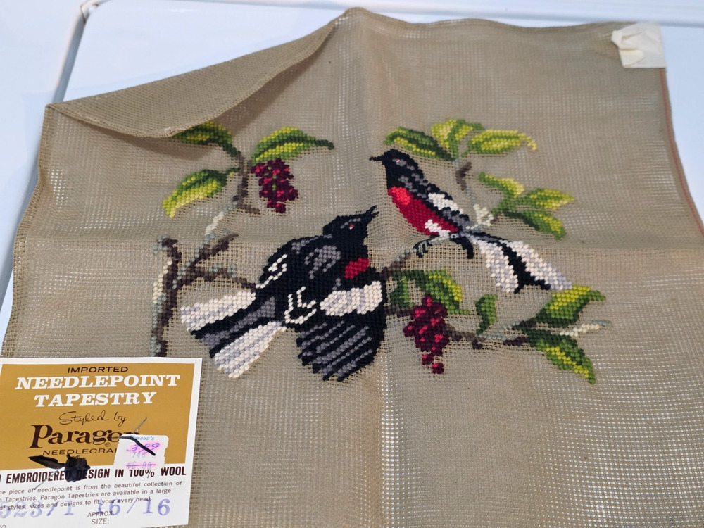 Vtg Paragon Corp Needlecraft Tapestry Birds 16" x 16"